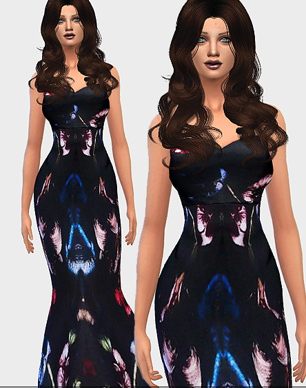 Sims 4 Black floral patterned dress at Ecoast