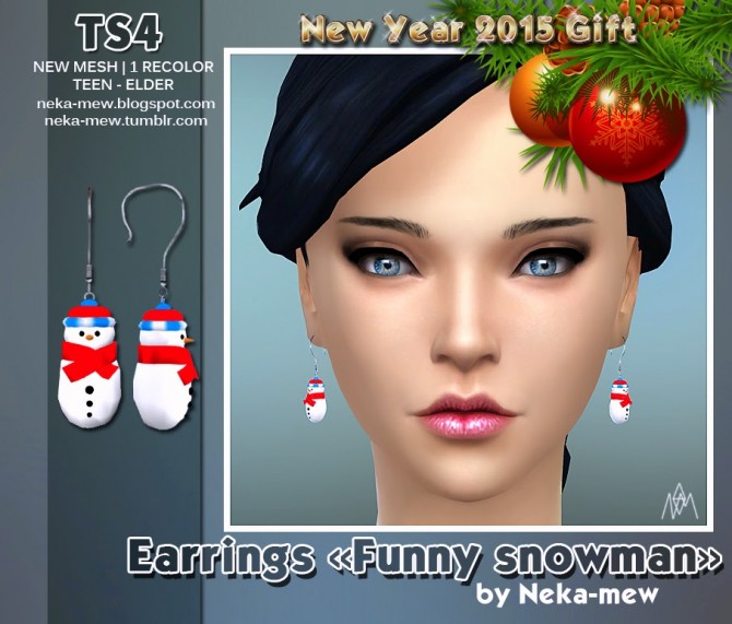 Sims 4 Funny snowman earrings at Neka mew