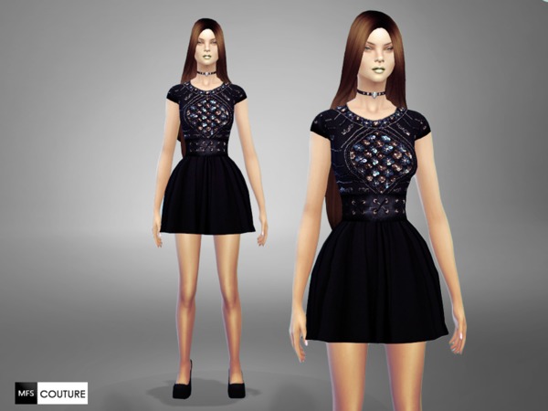 Sims 4 MFS Belted Cocktail Dress by MissFortune at TSR