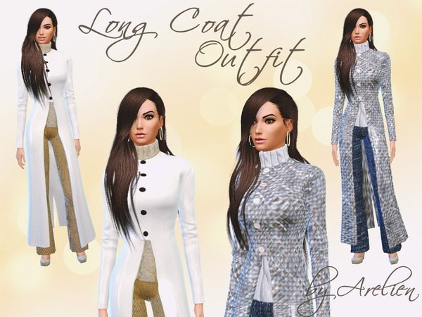 Sims 4 Long Coat Outfit Set by Arelien at TSR