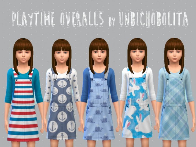 Sims 4 5 stand alone sets of girl’s overalls at Un bichobolita