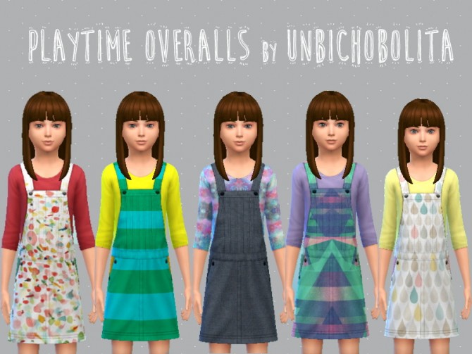 Sims 4 5 stand alone sets of girl’s overalls at Un bichobolita