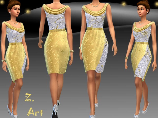 Sims 4 Golden Star dress by Zuckerschnute20 at TSR