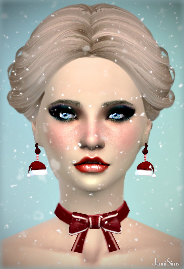 Sims 4 Santa Hat Earrings and Necklace Christmas at Jenni Sims