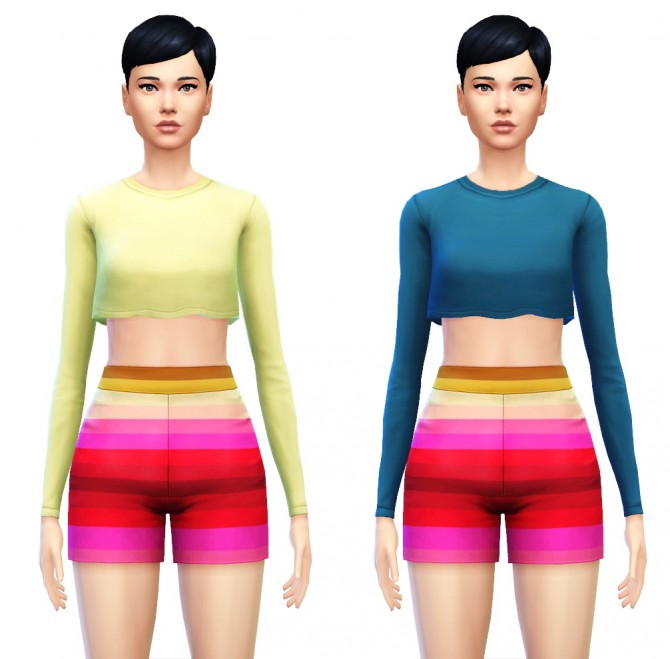 Sims 4 Cropped Top Shirt with Long Sleeves at Sim4ny