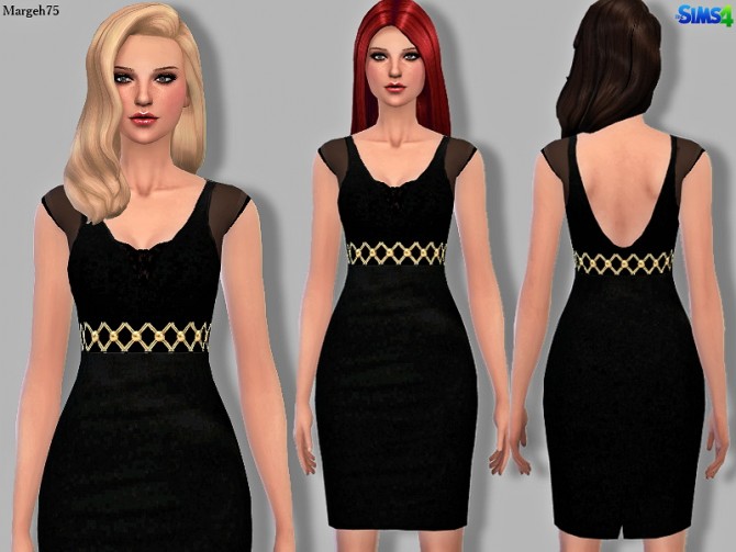 Sims 4 Black And Gold dress by Margie at Sims Addictions