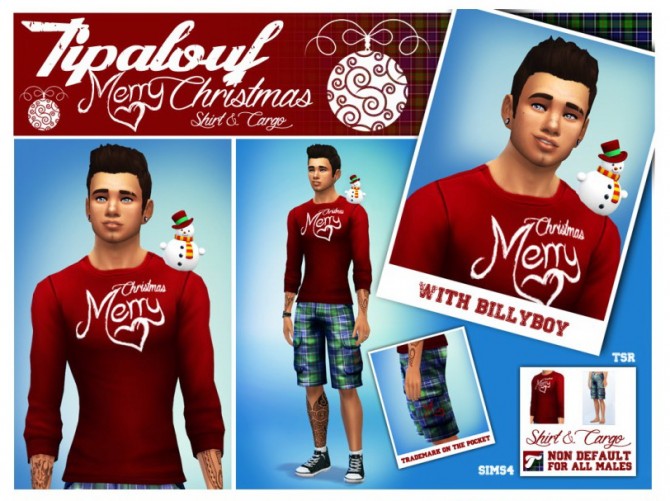 Sims 4 MERRY CHRISTMAS 2014 SET (1 Shirt + 1 Cargo shorts) at Tipalouf