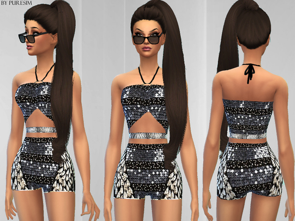 Sims 4 Futuristic Sequin Outfit by Puresim at TSR
