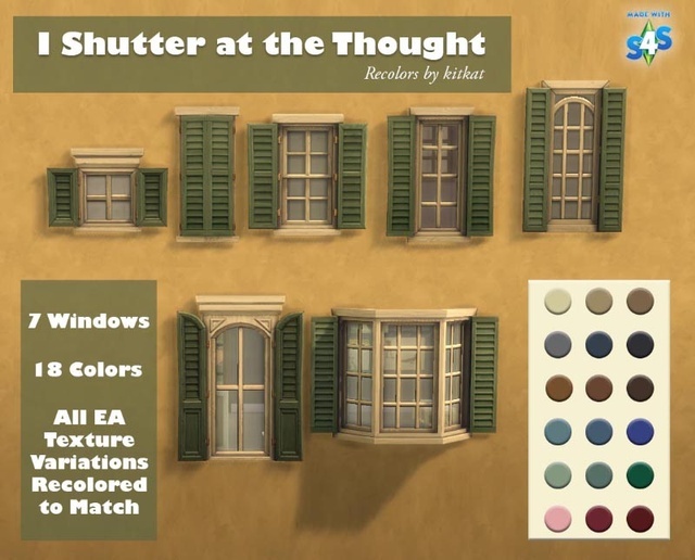 Sims 4 18 shuttered windows, walls, art prints, beds at Kitkat’s Simporium