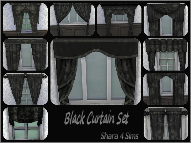 Sims 4 Black Curtain Set at Shara 4 Sims