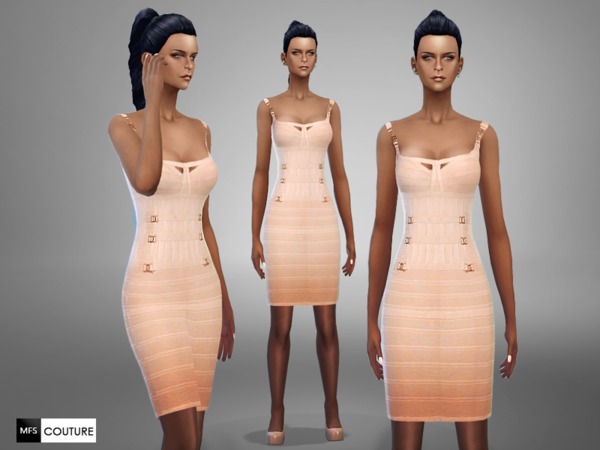Sims 4 MFS Salmon Pencil Dress by MissFortune at TSR