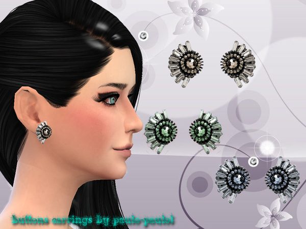Sims 4 Buttons earrings by paulo paulol at TSR