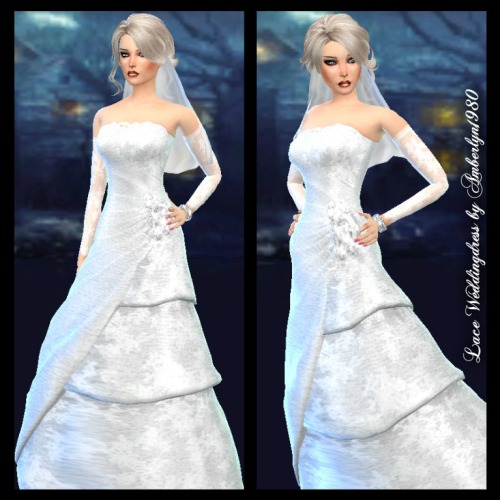Sims 4 Lace Wedding Gown with sleeves at Amberlyn Designs