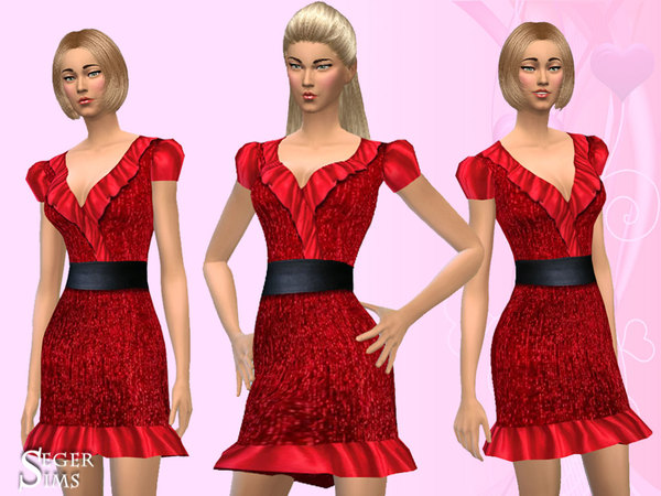 Sims 4 Valentine Ruffle Puff Dress by SegerSims at TSR