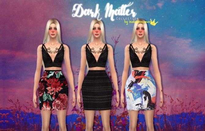 Sims 4 Dark Matter tops, skirts and heels at In a bad Romance