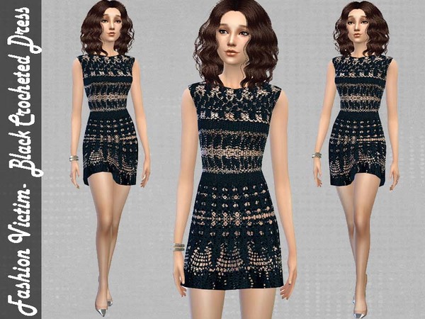 Sims 4 Black Crocheted Dress by Fashion Victim at TSR