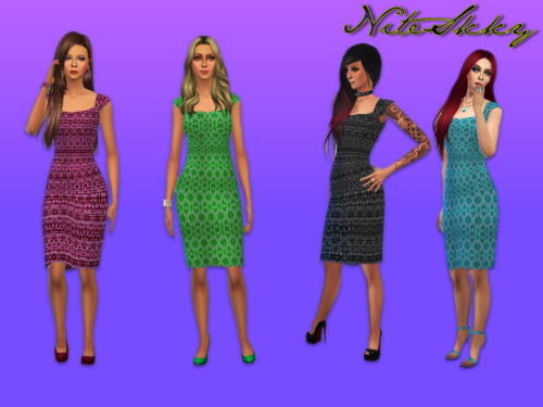 Sims 4 Four Jacquard print dresses at NiteSkky Sims