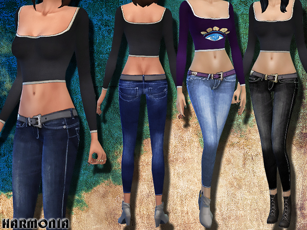 Sims 4 Curve loving Look Belted Jeans by Harmonia at TSR