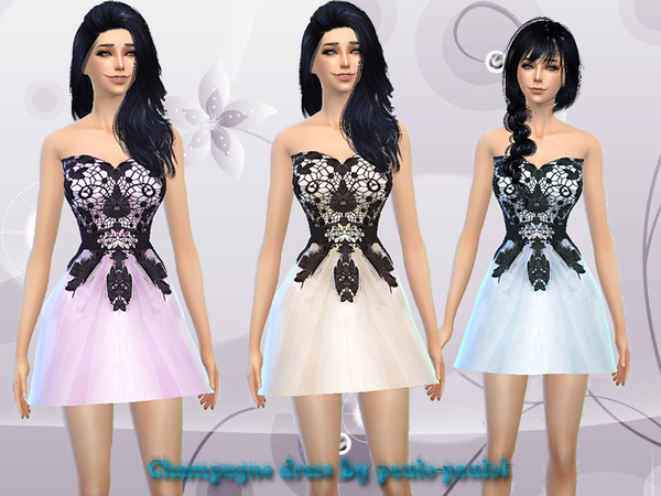 Sims 4 Champagne dress by paulo paulol at TSR