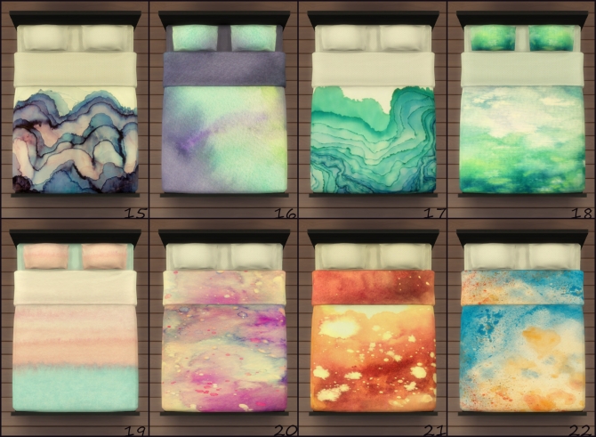 Sims 4 25 Watercolor beddings by PearlStitches at Mod The Sims