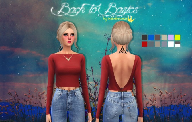 Sims 4 Dresses, denim skirt, cropped tank & sweater at In a bad Romance