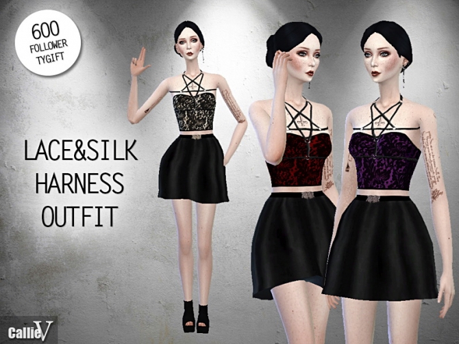 Sims 4 Lace & silk harness outfit at CallieV Plays