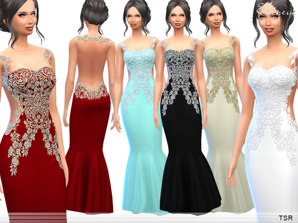 Sims 4 Flower Embellished Gown by ekinege at TSR