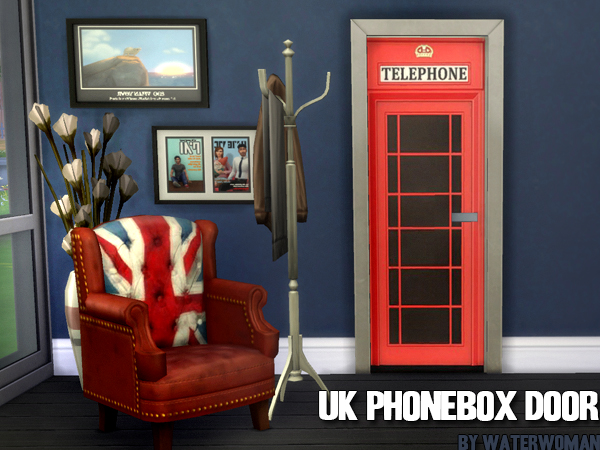 Sims 4 UK phone box door by Waterwoman at Akisima