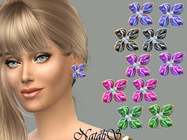 Sims 4 Elegant flower earrings by NataliS at TSR