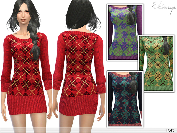 Sims 4 Argyle Sweater Dress by ekinege at TSR