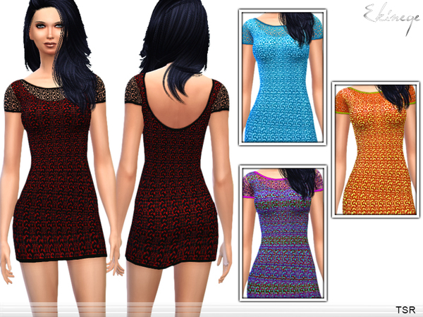 Sims 4 Crochet Knit Mini Dress by ekinege at TSR