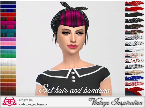 Sims 4 Set retro alternative hair bandana by Colores Urbanos at TSR