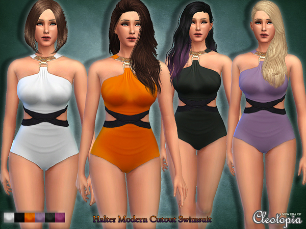 Sims 4 Halter Modern Cutout Swimsuit by Cleotopia at TSR