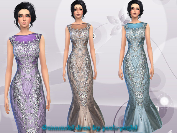Sims 4 Gunnmetal dress by paulo paulol at TSR