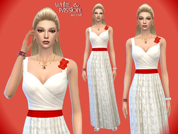 Sims 4 White & Passion dress by Paogae at TSR