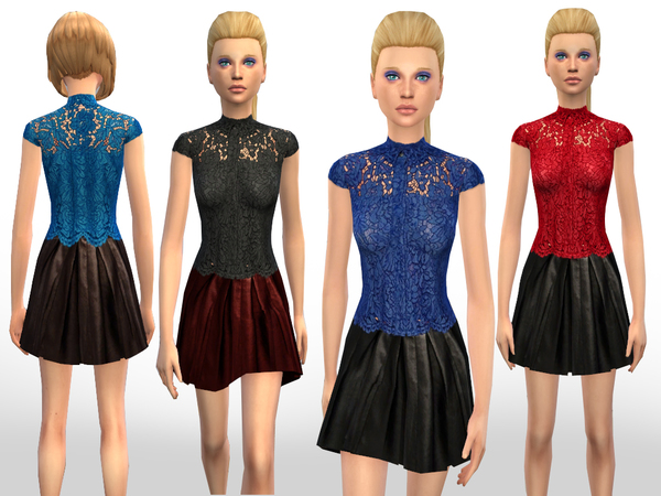 Sims 4 Leather Skirt with Laced Top by Weeky at TSR