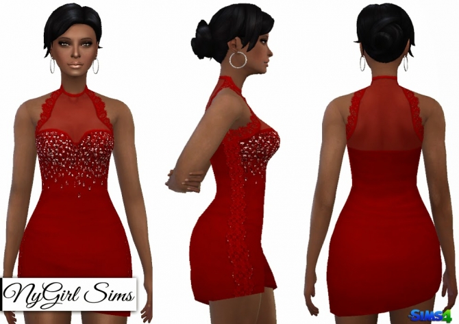 Sims 4 Lace Trim Asymmetric Mini Dress at NyGirl Sims