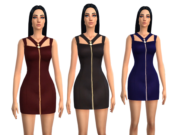 Sims 4 Heart Zip Detail Cut Out Dress by Weeky at TSR