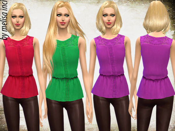 Sims 4 Sleeveless Lace Peplum Blouse by melisa inci at TSR
