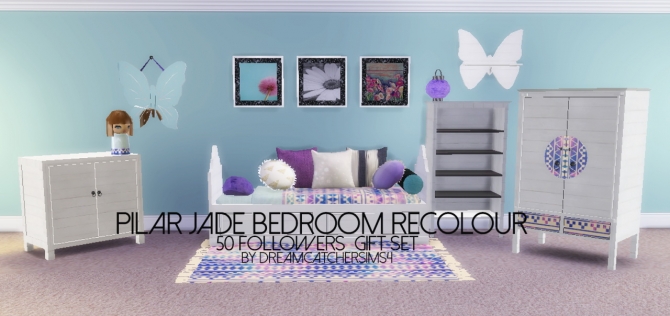 Sims 4 Pilar’s Jade bedroom recolor at DreamCatcherSims4