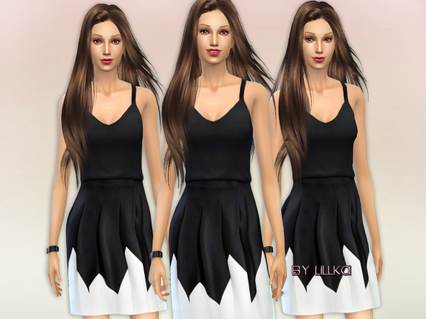 Sims 4 Black & White dress by Lillka at TSR
