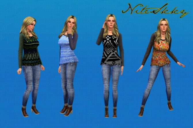 Sims 4 Printed crew neck sweaters at NiteSkky Sims