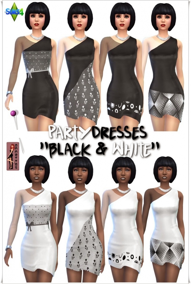Sims 4 Black & White Party dresses at Annett’s Sims 4 Welt