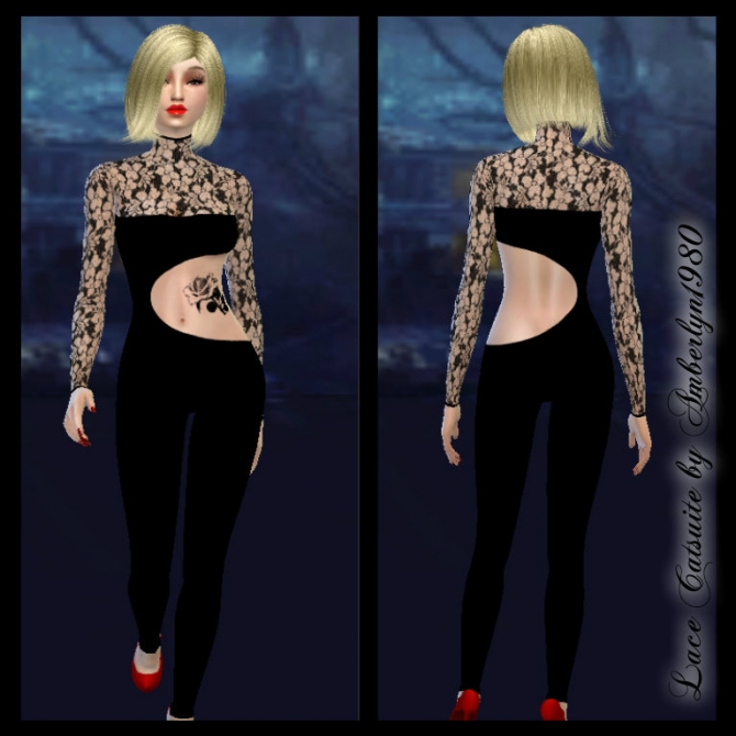 Sims 4 Lace catsuit at Amberlyn Designs