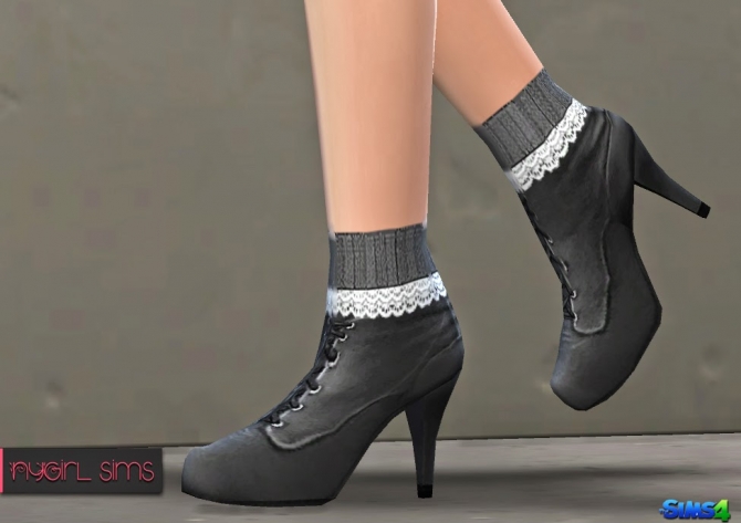 Sims 4 High Heel Boot with Lace Trim Knitted Sock at NyGirl Sims