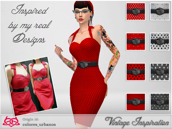 Sims 4 Recolor Pin Up dress lunares 1 by Colores Urbanos at TSR