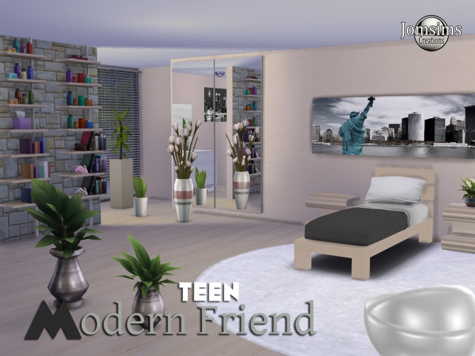 Sims 4 Modern Friend bedroom at Jomsims Creations