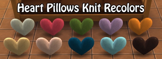 Sims 4 ShinoKCR’s sofa and floor pillows + OBP’s heart pillows knit recolors at Annachibi’s Sims