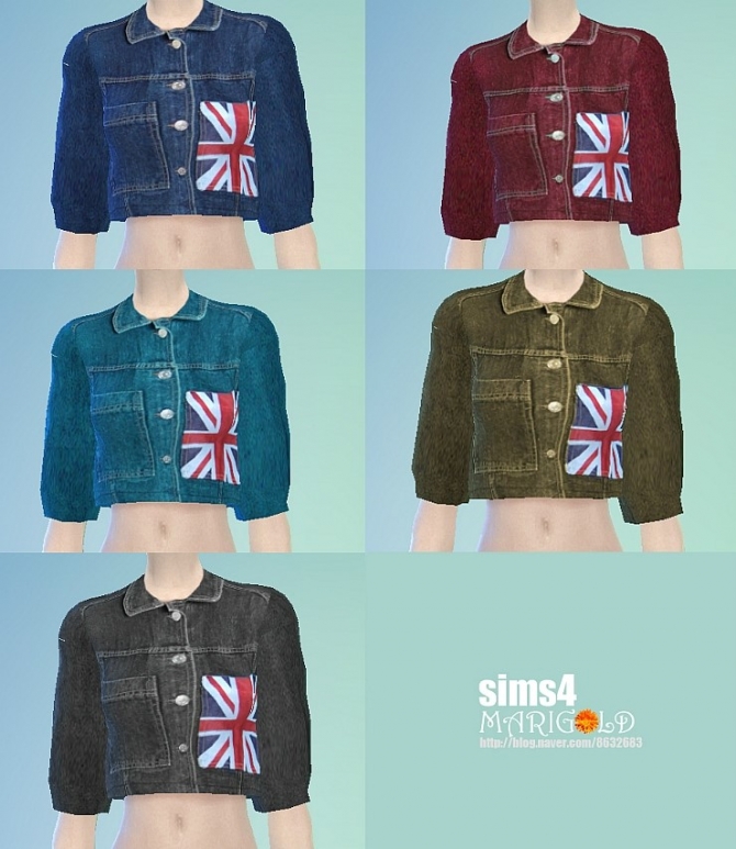 Sims 4 Crop denim jacket & check skirts at Marigold