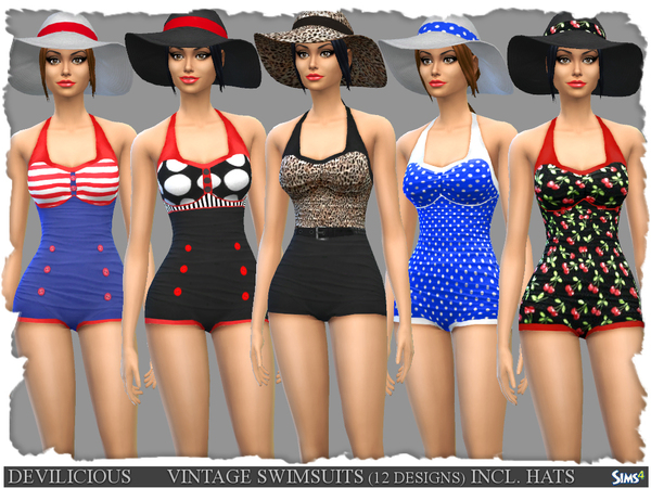 Sims 4 Vintage Swimsuits and Summer Hats by Devilicious at TSR
